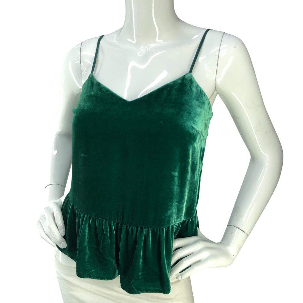 J Crew Petite Womens Size 00P Top Velvet Peplum Cami Silk Blend Green